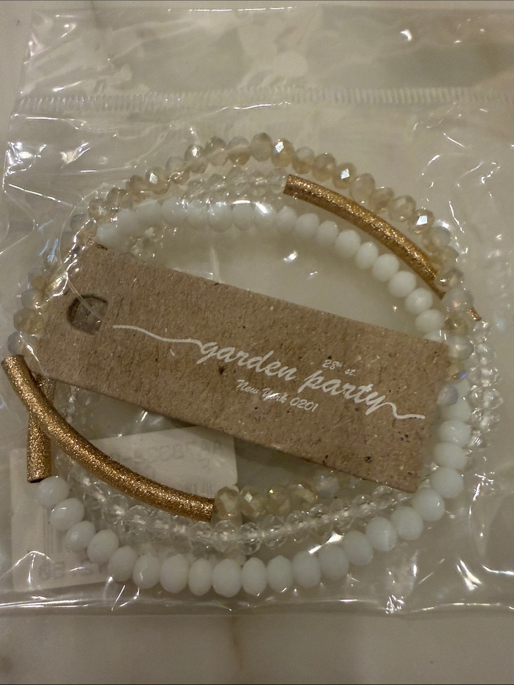 Garden Party White and Gold Beaded Stretch Bracelet Set